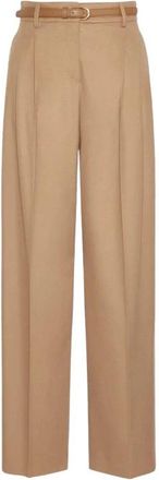 Max Mara Cocco Broek - Dames - Wijde Broeken - Beige - 3XS - Wol - Broeken