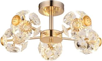 Globo Lighting Globo Floriella Lámpara de techo con cristales dorados y pantalla de cristal transparente LED 3000K