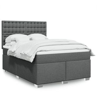 vidaXL Cama Box Spring Con Colch&oacute;n Tela Gris Oscuro 160x200 Cm