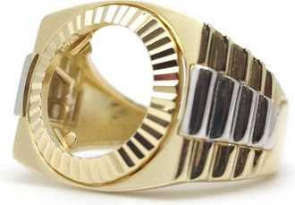 Jewelco London 9ct 2-Colour Gold Fluted Bezel Full Sovereign Coin Mount Ring - JRN590-F