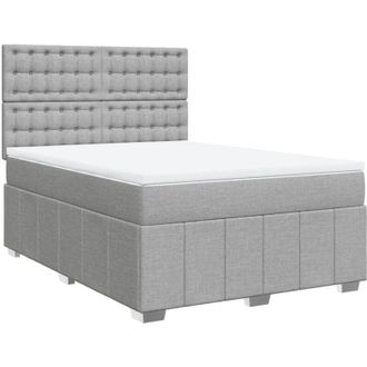 vidaXL Cama Box Spring Con Colch&oacute;n Tela Gris Claro 140x190 Cm Vidaxl