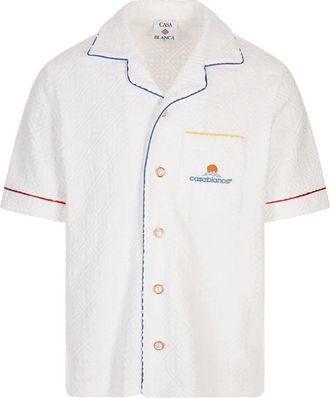 Casablanca Monogram Badstof Shirt - Heren - Korte mouwen Overhemden - Wit - S - Katoen - Overhemden