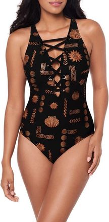 Magic Suit By Miraclesuit Clamdigger Steffi One-Piece Swimsuit in Black/Multi at Nordstrom, Size 12