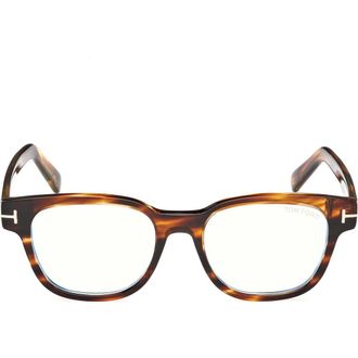 Tom Ford 50mm Square Blue Light Blocking Glasses in Striped Brown /Light Havana at Nordstrom