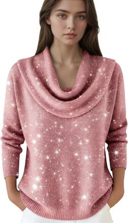 Generic Sparkle Cowl Neck Knitted Winter Jumpers for Women UK Long Sleeve Loose Fit Star Print Pullover Soft Stretchy Knit Cashmere Ladies Sweater Top for Cas