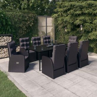 vidaXL Juego De Comedor De Jard&iacute;n 9 Piezas Con Cojines Negro Vidaxl