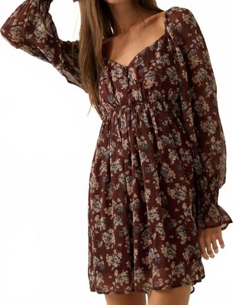Promesa Blooming Fields Floral Chiffon Peasant Mini Dress In Baked Plum