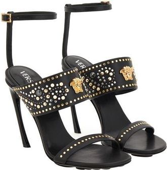 Versace Medusa Ankle Strap Sandal in Black Gold Palladium at Nordstrom, Size 10.5Us
