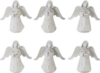 Melrose International Praying Angel Figurine with Metal Wings (Set of 6) - White, Brown