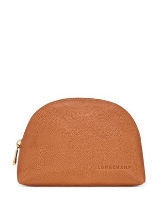 Longchamp Le Foulonn&eacute; grained-leather pouch - women - Calf Leather/Recycled Polyester - One Size - Orange