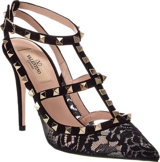 Valentino Rockstud 100 Caged Suede & Lace Pump