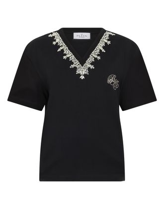 Philipp Plein Man Fit V-Neck T-Shirt Crystals