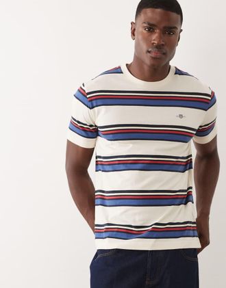 GANT T-shirt color crema a righe multiple-Neutro