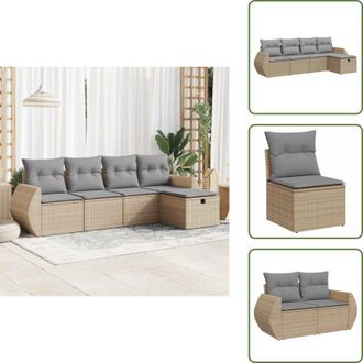 vidaXL Rattan PE - vidaXL Set Divano da Giardino 5 pz con Cuscini Beige in Polyrattan - Mobili da esterno