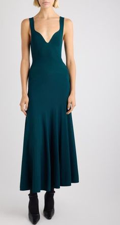 Alaia Mixed Media Fit & Flare Rib Sweater Dress in Petrole Fonce at Nordstrom, Size 12 Us