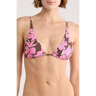 Roxy Floral Print Bikini Top in Brown/Pink at Nordstrom Rack, Size X-Small