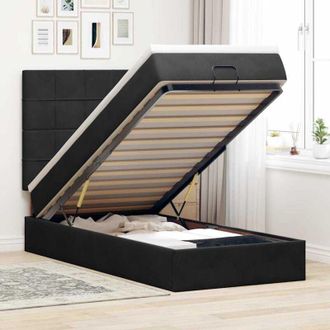 vidaXL Vidaxl - Estructura Cama Otomana Colchones Terciopelo Negro 90x200 Cm