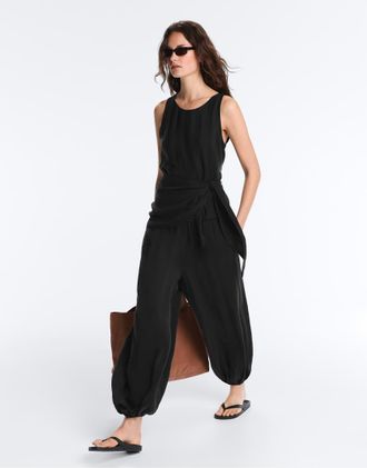 Oysho Pantaloni a palloncino in 100% cupro neri-Nero