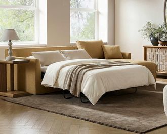 Castlery Agnes Chaise Sectional Sleeper Sofa, Right Facing, Mustard Brown, Removable Covers, Hidden Storage for Brown