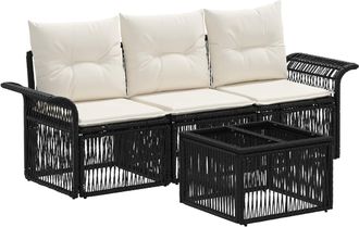 vidaXL Conjunto De Sof&aacute;s De Jard&iacute;n 4 Uds. Negro Rat&aacute;n Sint&eacute;tico Vidaxl