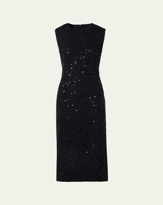 Akris Sequined Tweed Midi Sheath Dress