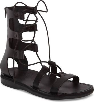 Jerusalem Sandals Womens Leather Gladiator Lace Up Sandal In Black