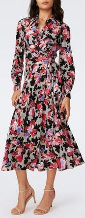 Diane Von F&uuml;rstenberg Tori Long Sleeve Crepe Wrap Shirtdress in Odette Floral at Nordstrom Rack, Size Xx-Small