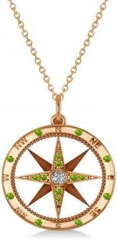 Allurez Compass Pendant Peridot & Diamond Accented 14k Rose Gold (0.19ct)