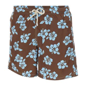 MC2 Saint Barth Beachwear, male, Brown, Size: XL Lighting Tiki Hibiscus Swim Shorts
