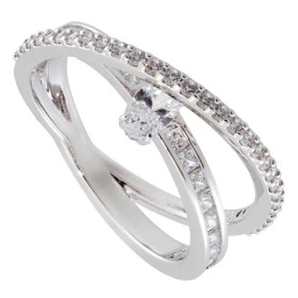 Swarovski Hyperbola Band Ring 2 Row Rhodium Shiny White, Size 52 (US 5.75)