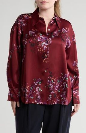 Vince Forsythia Long Sleeve Silk Button-Up Shirt in Dk Cinnamon at Nordstrom Rack, Size 3X