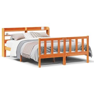 Berkfield Home Bed Frame with Headboard without Mattress Wax Brown 135x190 cm Double