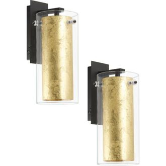 Loops 2 PACK Wall Light Colour Black Back Plate Shade Gold Inner Clear Glass E27 40W