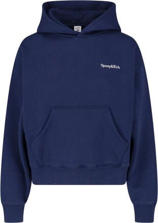 Sporty & Rich Navy Cropped Cotton-Blend Hoodie