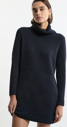 Karen Millen Womens Wool Blend Cosy Roll Neck Knit Dress - Navy - Size X-Small