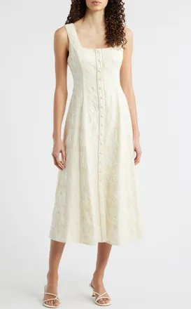 ZOE AND CLAIRE Embroidered Button-Up Dress in Cream at Nordstrom, Size X-Large