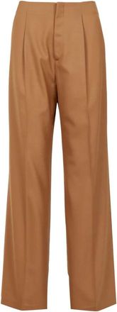 Alberta Ferretti Tropical Wool Broeken - Dames - Straight fit broeken - Bruin - M - Wol - Broeken