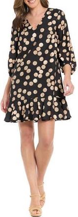 London Times Polka Dot Balloon Sleeve Ruffle Hem Shift Dress in Black/Onyx/Mahagony Rose at Nordstrom Rack, Size X-Large