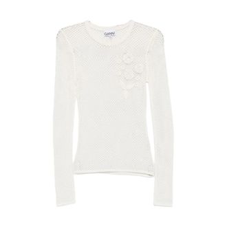 Ganni Round-neck Knitwear, female, White, Size: XS Long-sleeved shirt