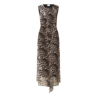 Gestuz Luipaard Boter Geel Gerimpelde Jurk - Dames - Maxi kleedjes - Zwart - S - Kleedjes