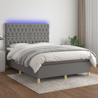 vidaXL Vidaxl - Cama Box Spring Colch&oacute;n Y Luces Led Tela Gris Oscuro 140x190 Cm