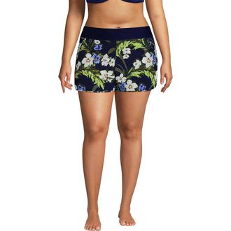 Lands End 3 Quick Dry Elastic Waist Board Shorts Swim Cover-up Shorts with Panty in Deep Sea/blue Floral Tropic at Nordstrom, Size 18W