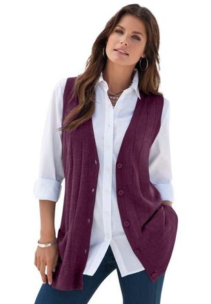 Roaman's Plus Size Drop Needle Vest Lightweight Sweater Knit in Dark Berry at Nordstrom, Size Medium