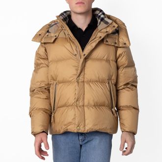 Burberry Mens Detachable Sleeve Nylon Puffer Jacket - Warm Honey, Size Medium