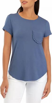 Cupio Chest Pocket Stretch Crepe Top In China Blue
