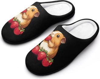 Generic Guinea Pigs Eating Strawberry Fashion Cotton Slippers for Women Memory Foam House Slippers Non-Slip House Bedroom Shoes
