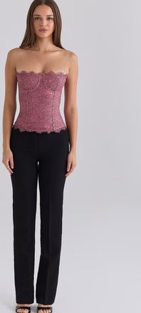 House of CB top corsetto senza spalline Alexia in pizzo metallizzato rosa