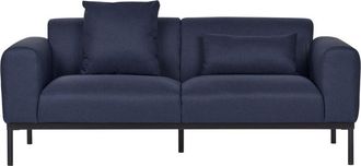 Beliani Beliani - Elegant 2 Seater Sofa Faux Linen Black Legs Living Room Furniture Dark Blue Malmos