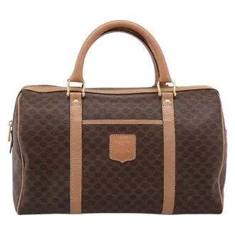 Celine Vintage Macadam Boston Canvas And Leather Brown Pvc Handbag (Pre-Owned)