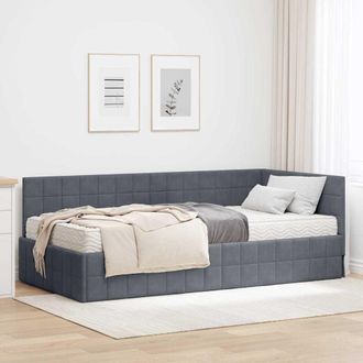 vidaXL Estructura De Cama Esquina Con Colch&oacute;n 2 Uds. Gris Oscuro Vidaxl